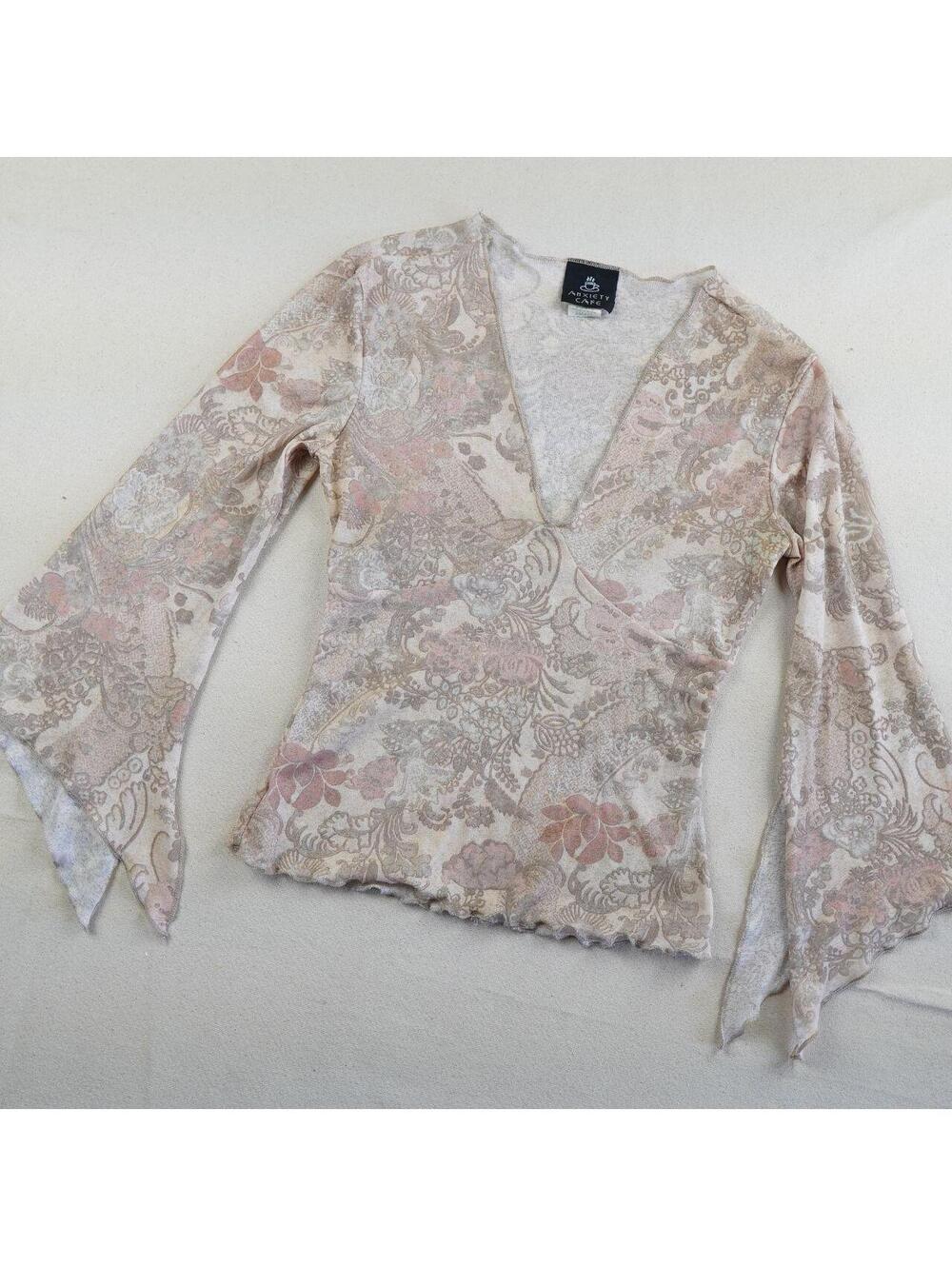 ANIXETY CAFE sheer bell sleeve y2k fairy blouse